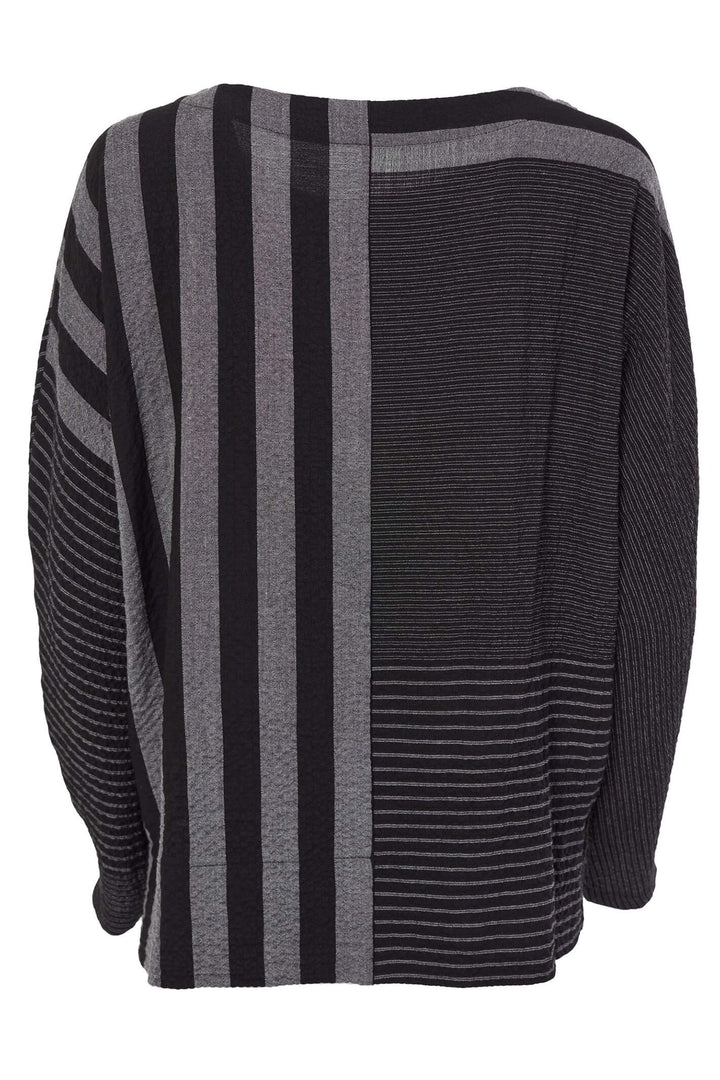 Naya NAW23170 Black Grey Stripe Wide Neck Top - Rouge Boutique