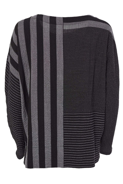Naya NAW23170 Black Grey Stripe Wide Neck Top - Rouge Boutique