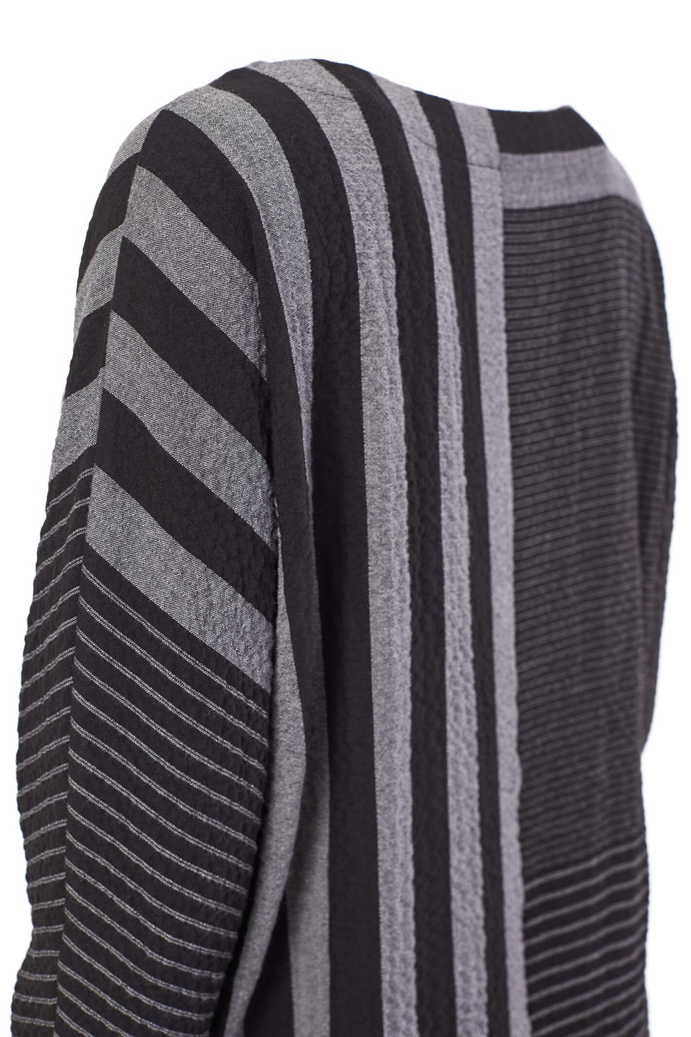 Naya NAW23170 Black Grey Stripe Wide Neck Top - Rouge Boutique