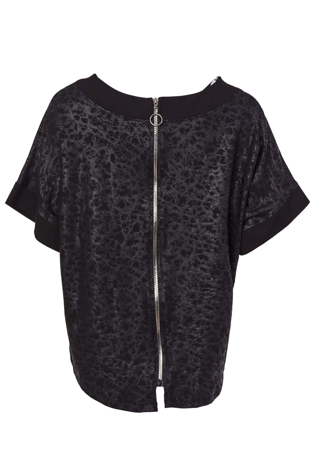 Naya NAW23185 Black Jersey And Leather Print Zip Back Top - Rouge Boutique