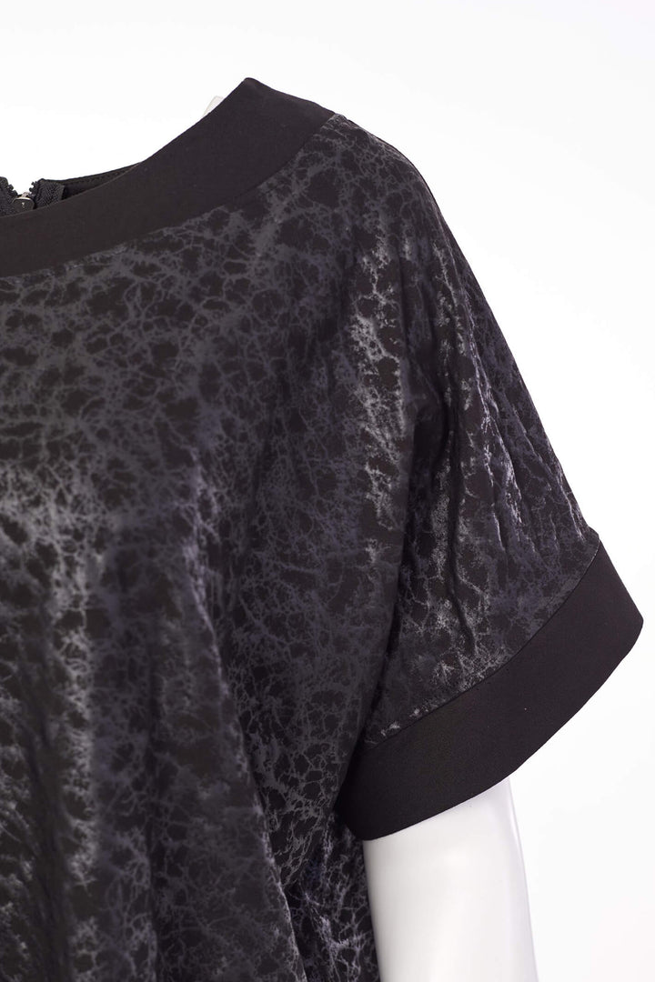 Naya NAW23185 Black Jersey And Leather Print Zip Back Top - Rouge Boutique