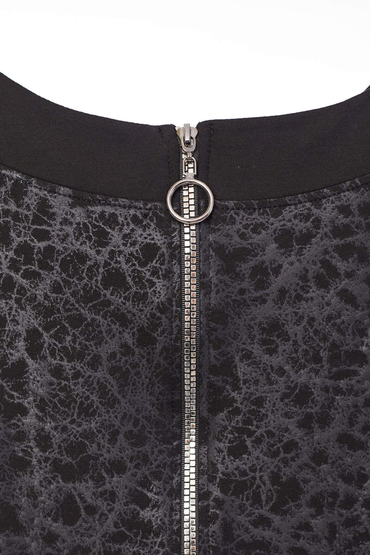 Naya NAW23185 Black Jersey And Leather Print Zip Back Top - Rouge Boutique