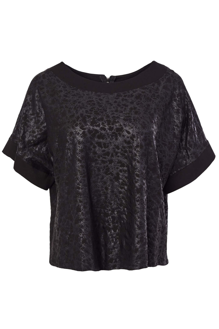 Naya NAW23185 Black Jersey And Leather Print Zip Back Top - Rouge Boutique