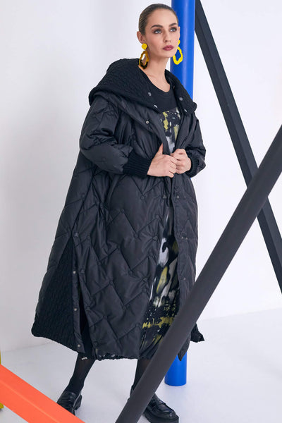 Naya NAW23197 Black Quilted & Knit Puff Coat - Rouge Boutique