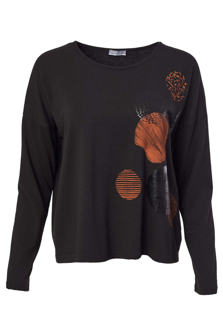 Naya NAW23214 Black Orange Print Long Sleeve Top - Rouge Boutique