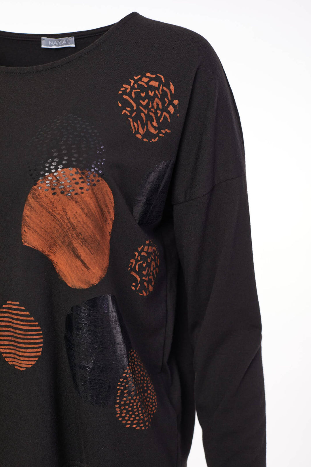 Naya NAW23214 Black Orange Print Long Sleeve Top - Rouge Boutique