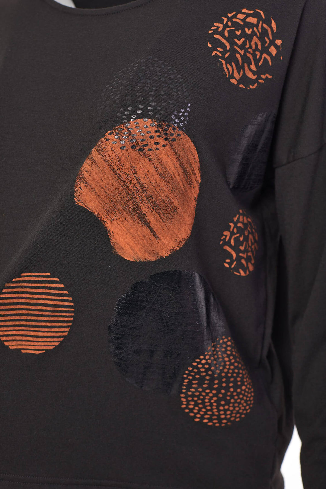Naya NAW23214 Black Orange Print Long Sleeve Top - Rouge Boutique