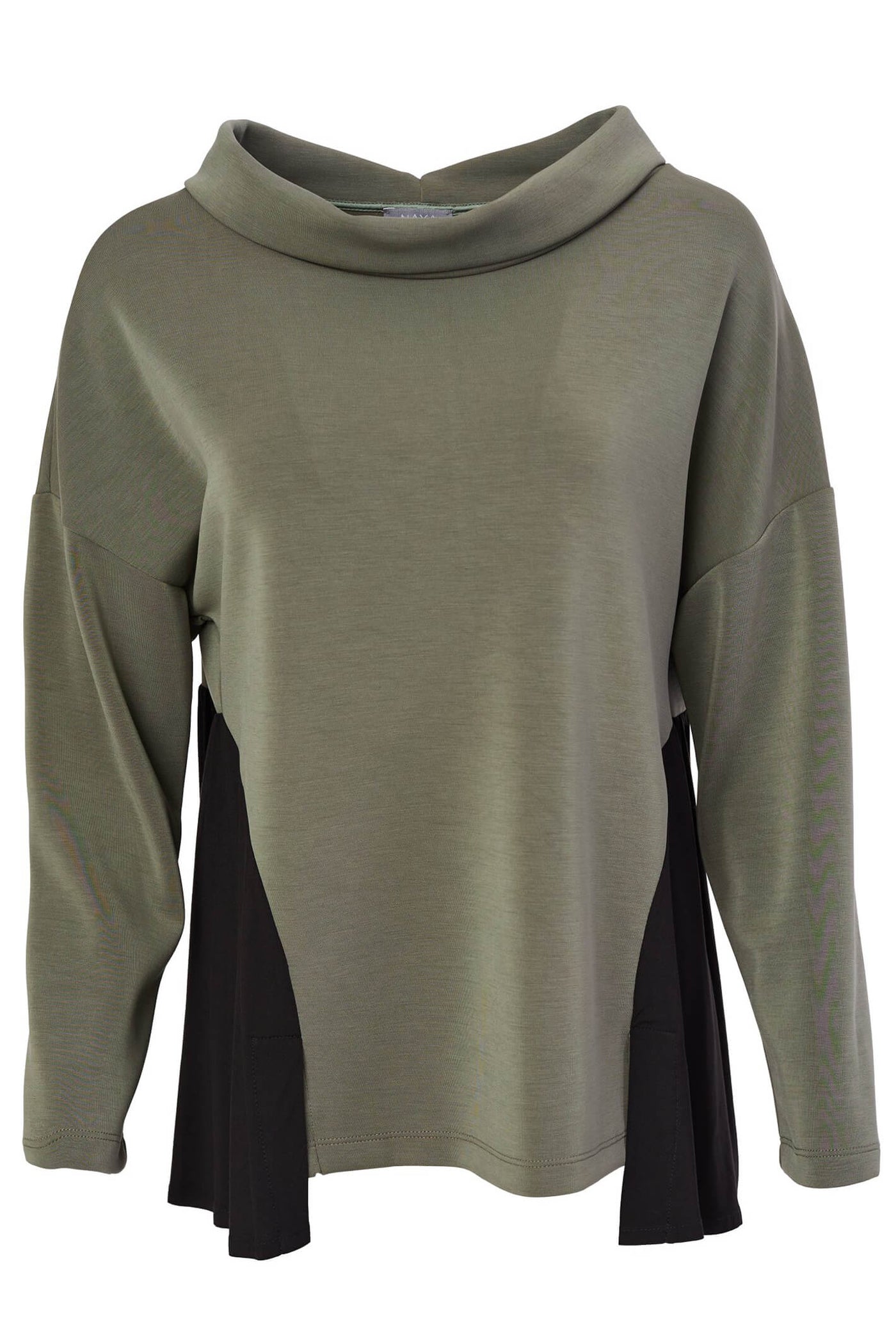 Naya NAW23219 Khaki Green Sleeved High Neck Fleece Top - Rouge Boutique