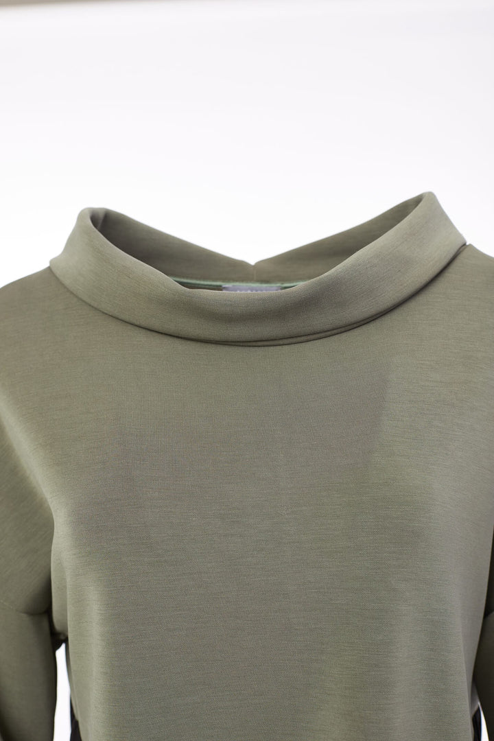 Naya NAW23219 Khaki Green Sleeved High Neck Fleece Top - Rouge Boutique