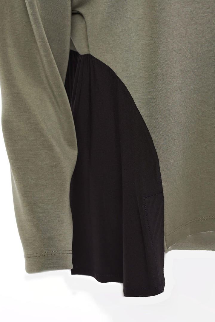 Naya NAW23219 Khaki Green Sleeved High Neck Fleece Top - Rouge Boutique