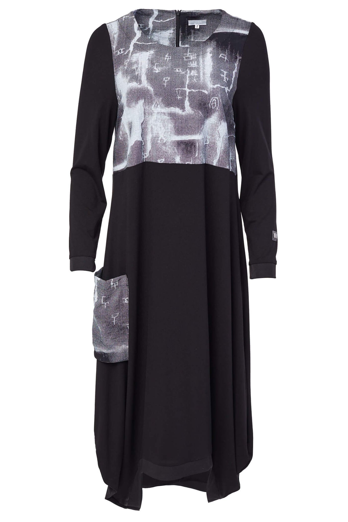 Naya NAW23236 Black Print Dress With Sleeves - Rouge Boutique