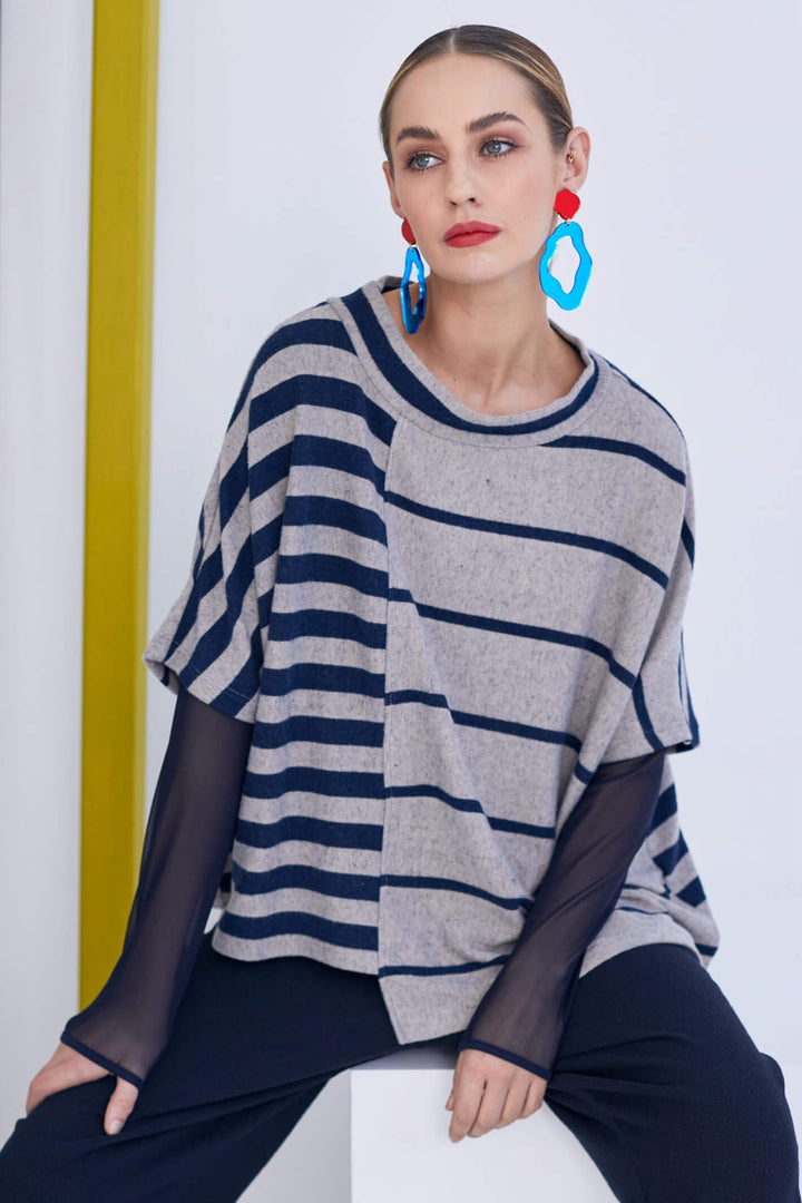 Naya NAW23292 Navy Stripe Short Sleeved Jumper - Rouge Boutique