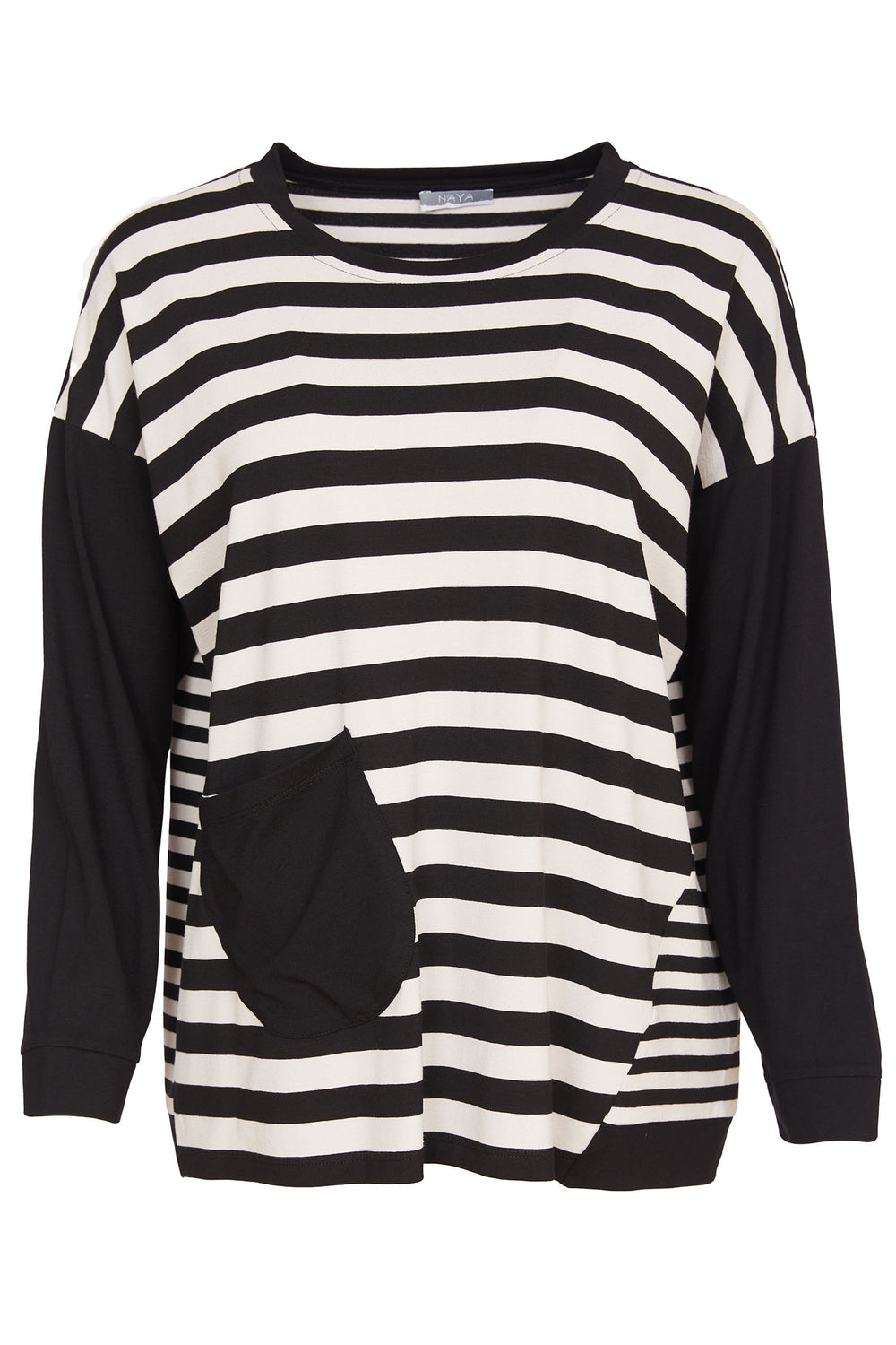 Naya NAW24-132 902 Black Off White Stripe Top - Rouge Boutique Inverness