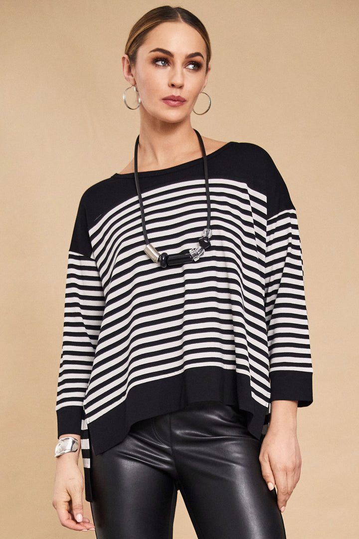 Naya NAW24-134 902 Black Off White Stripe Top - Rouge Boutique Inverness