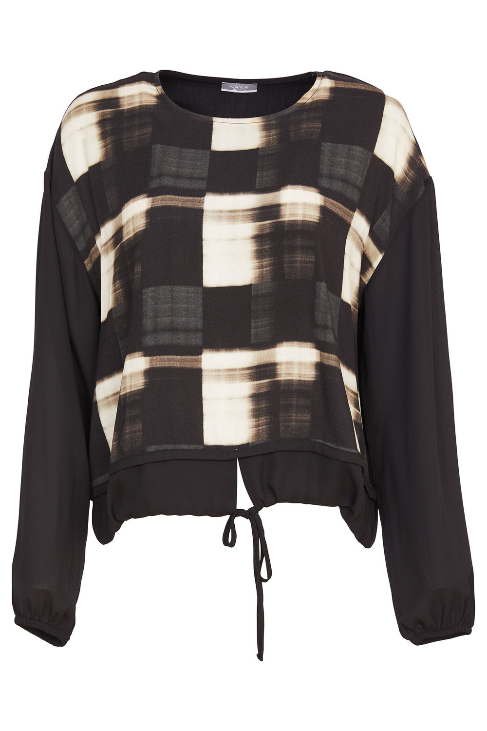 Naya NAW24-252 913 Check Print Top Black Cream - Rouge Boutique Inverness