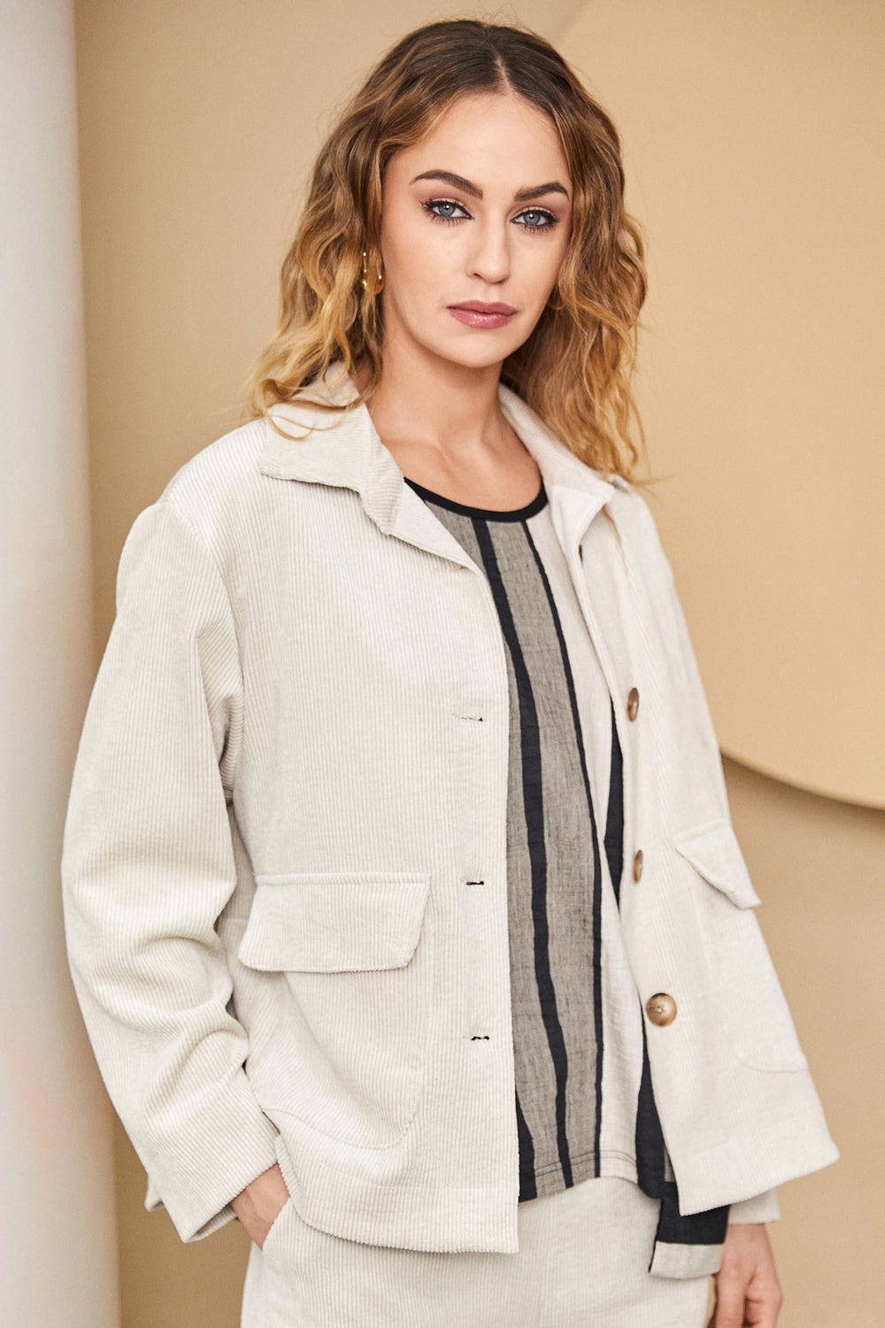 Naya NAW24-258 15 Corduroy Jacket Cream - Rouge Boutique Inverness