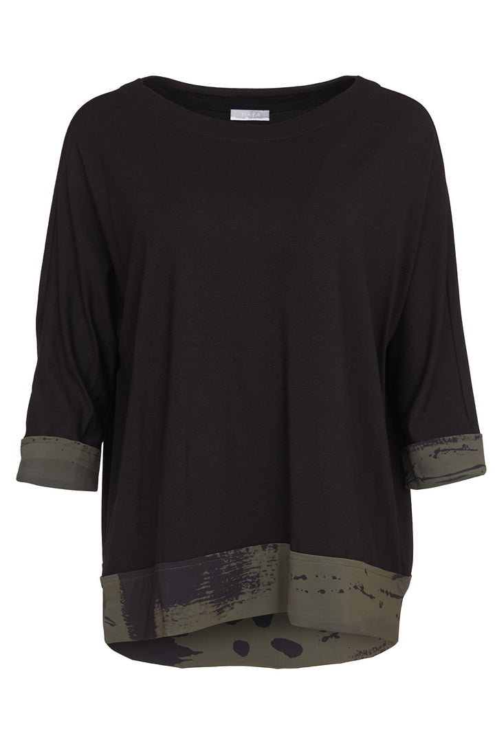 Naya NAW24-284 579 Print Trim Top Black Khaki - Rouge Boutique Inverness