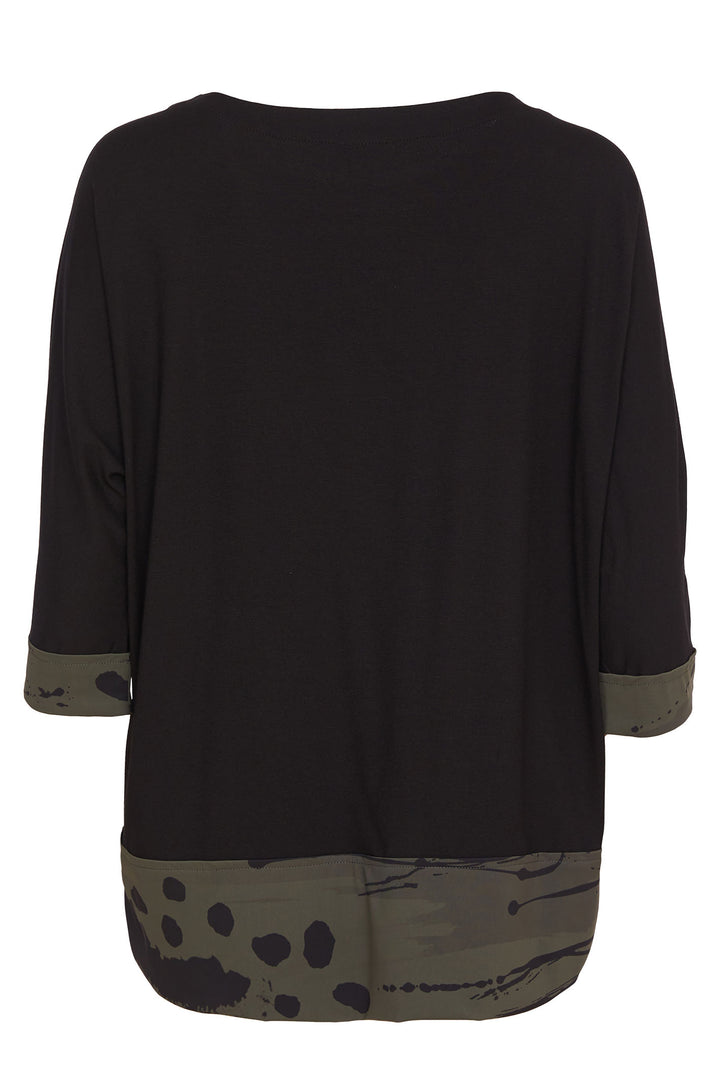 Naya NAW24-284 579 Print Trim Top Black Khaki - Rouge Boutique Inverness