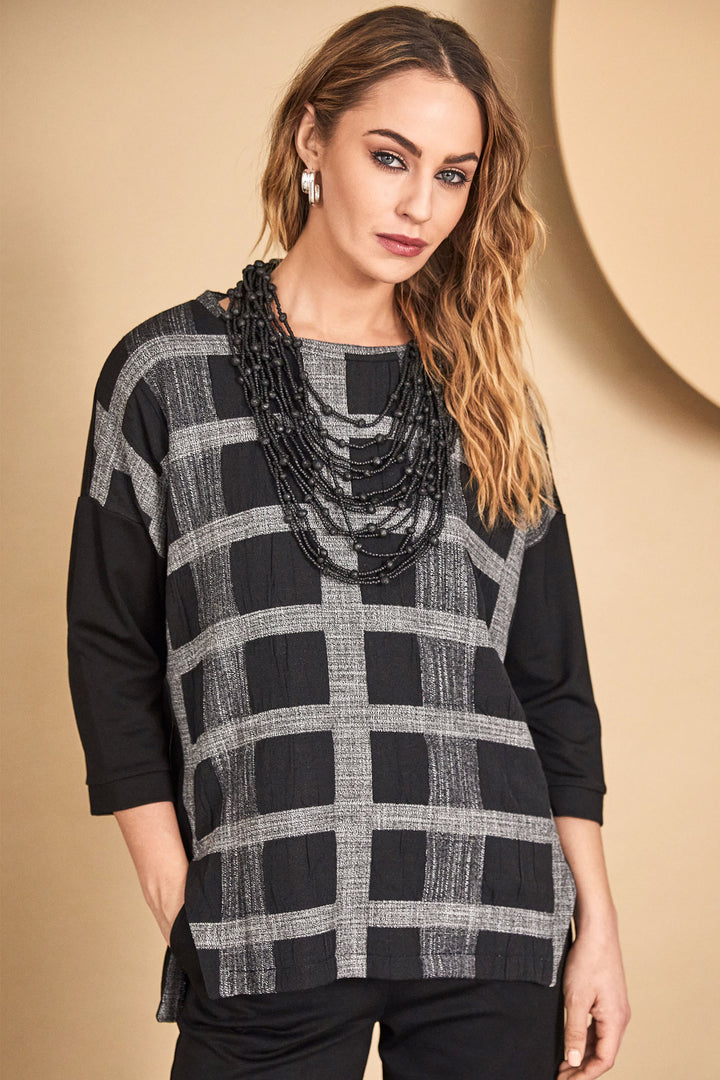 Naya NAW24-292 908 Check Top Black Grey - Rouge Boutique Inverness