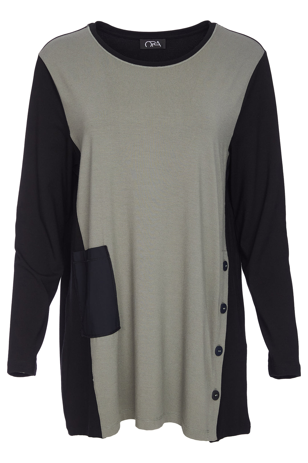 Ora ORW25107 Black Khaki Tunic Top 599
