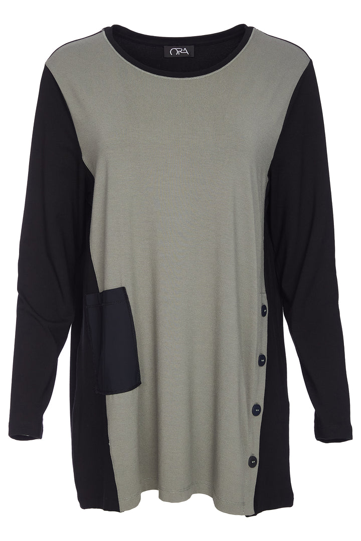 Ora ORW25107 Black Khaki Tunic Top 599