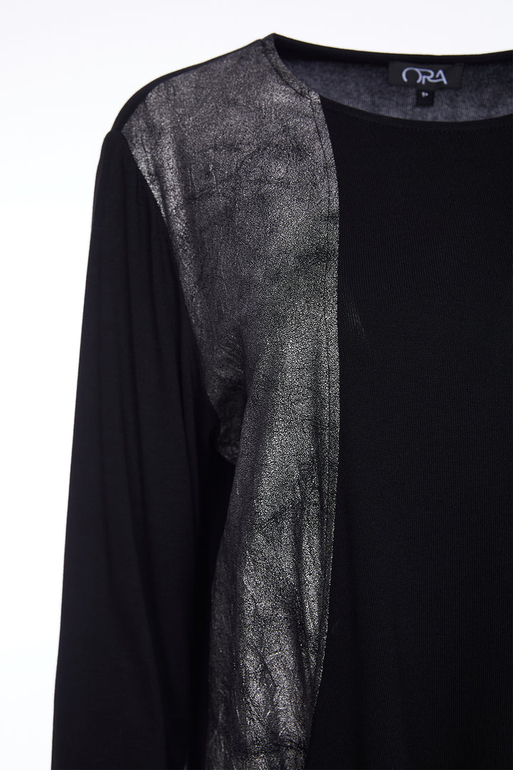 Ora ORW25114 Black Metallic Panel Knitted Tunic Top 908