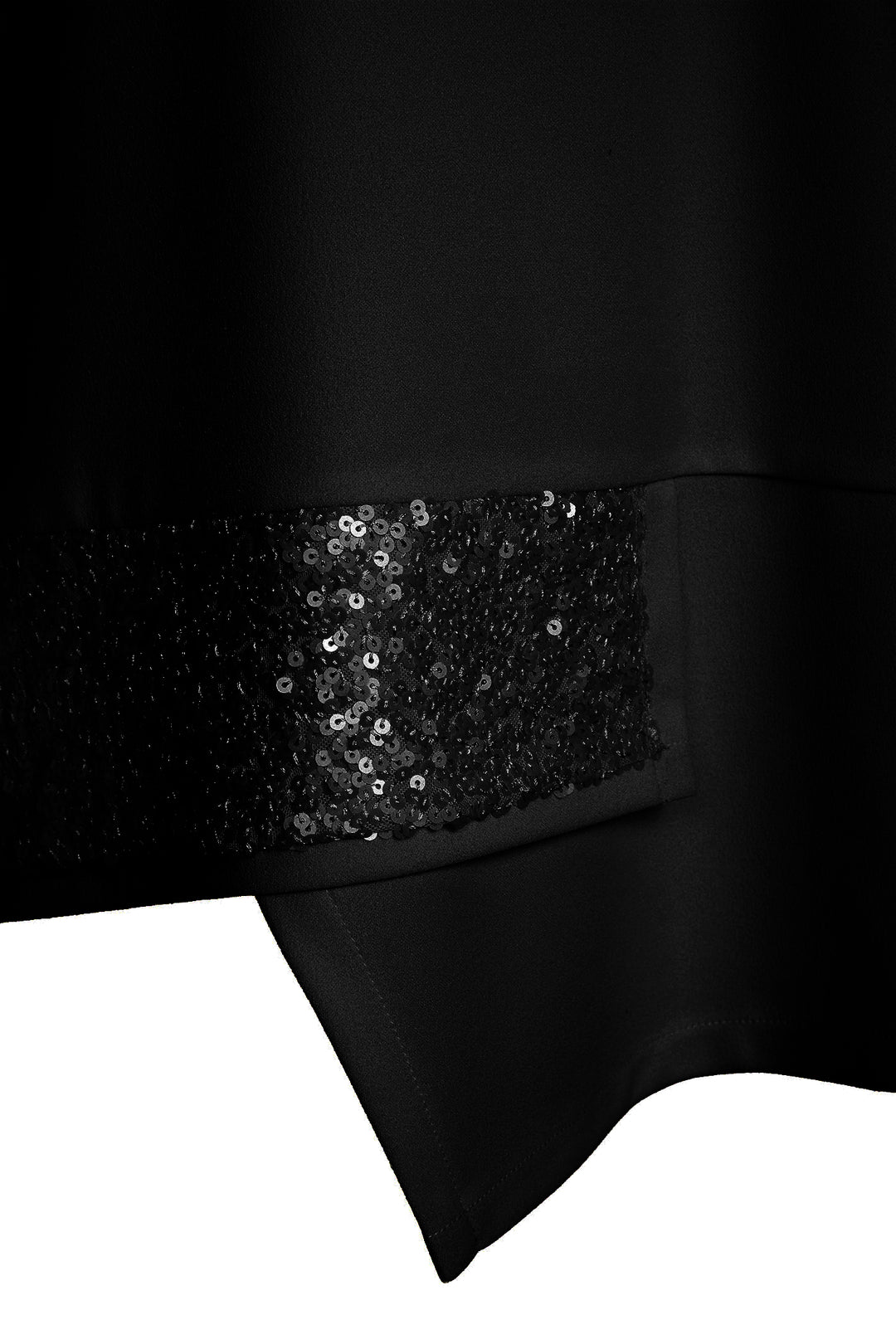 Ora ORW25129 Black Roll Collar Sequin Panel Asymmetric Tunic Top