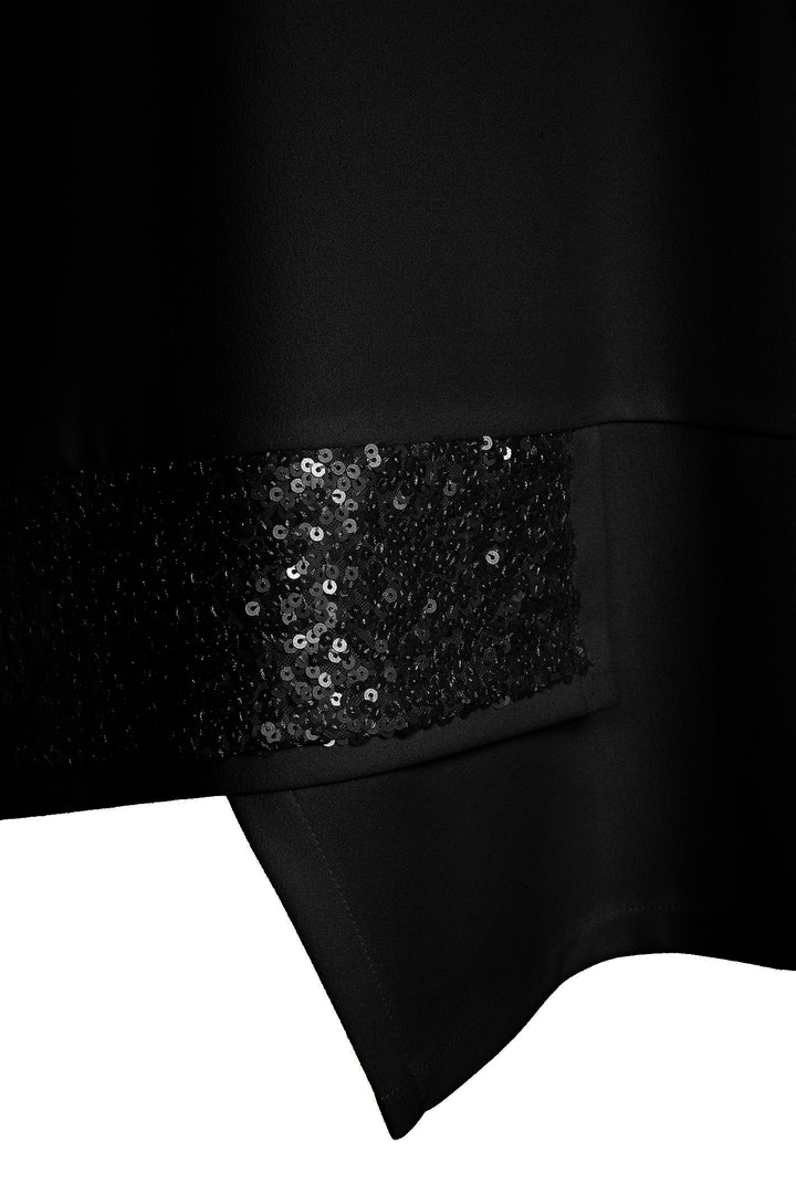 Ora ORW25129 Black Roll Collar Sequin Panel Asymmetric Tunic Top