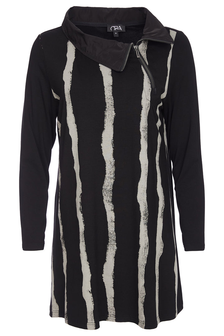 Ora ORW25130 Black Blurred Stripe Tunic Top 977