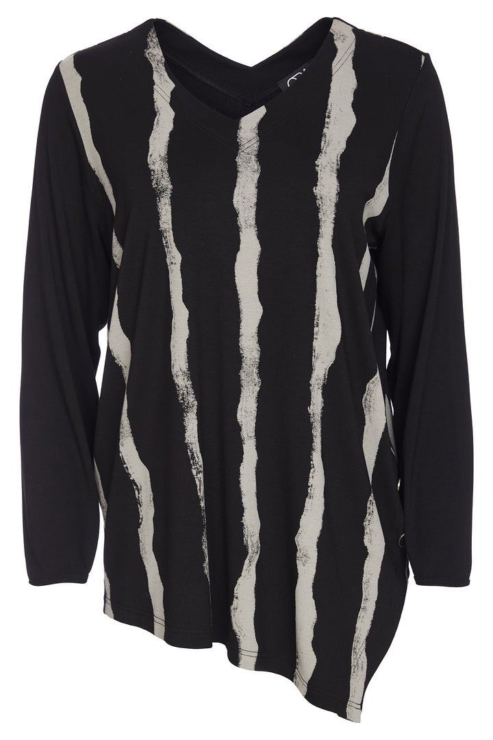 Ora ORW25131 Black Blurred Lines V-Neck Asymmetric Hem Top 977