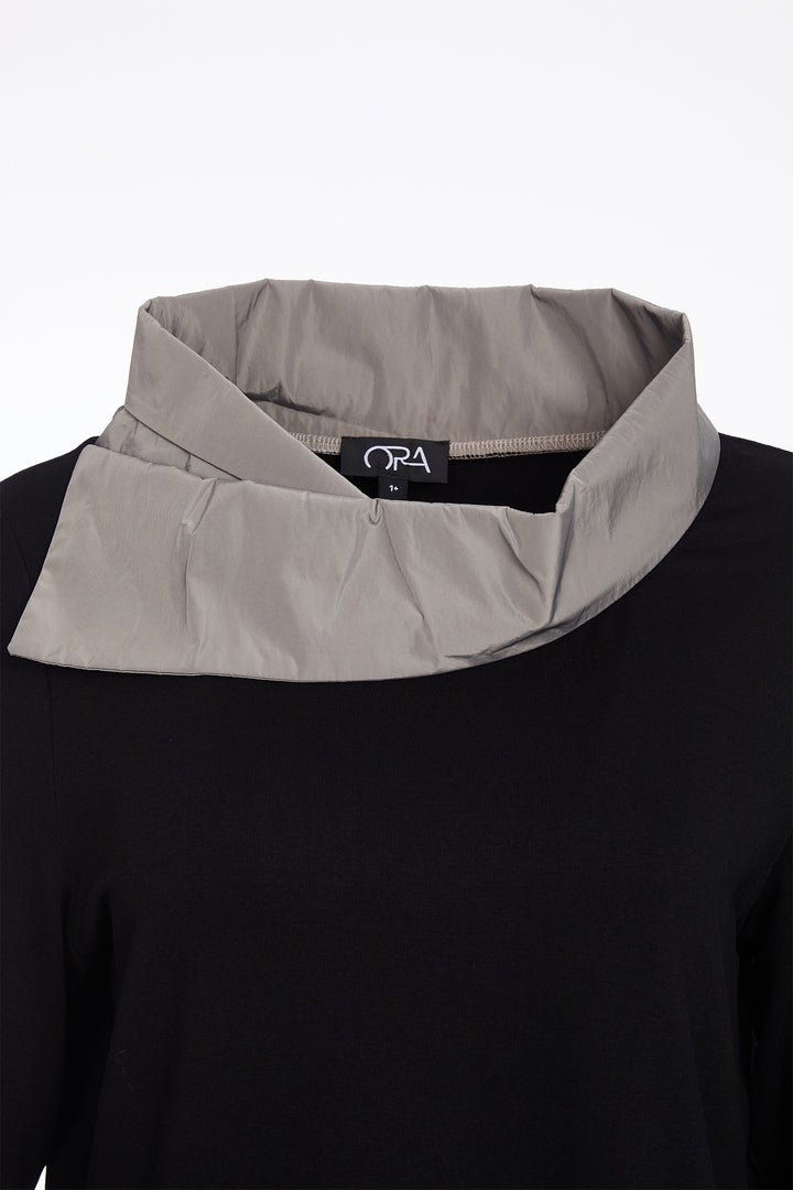 Ora ORW25133 Black Contrast Collar Top 977