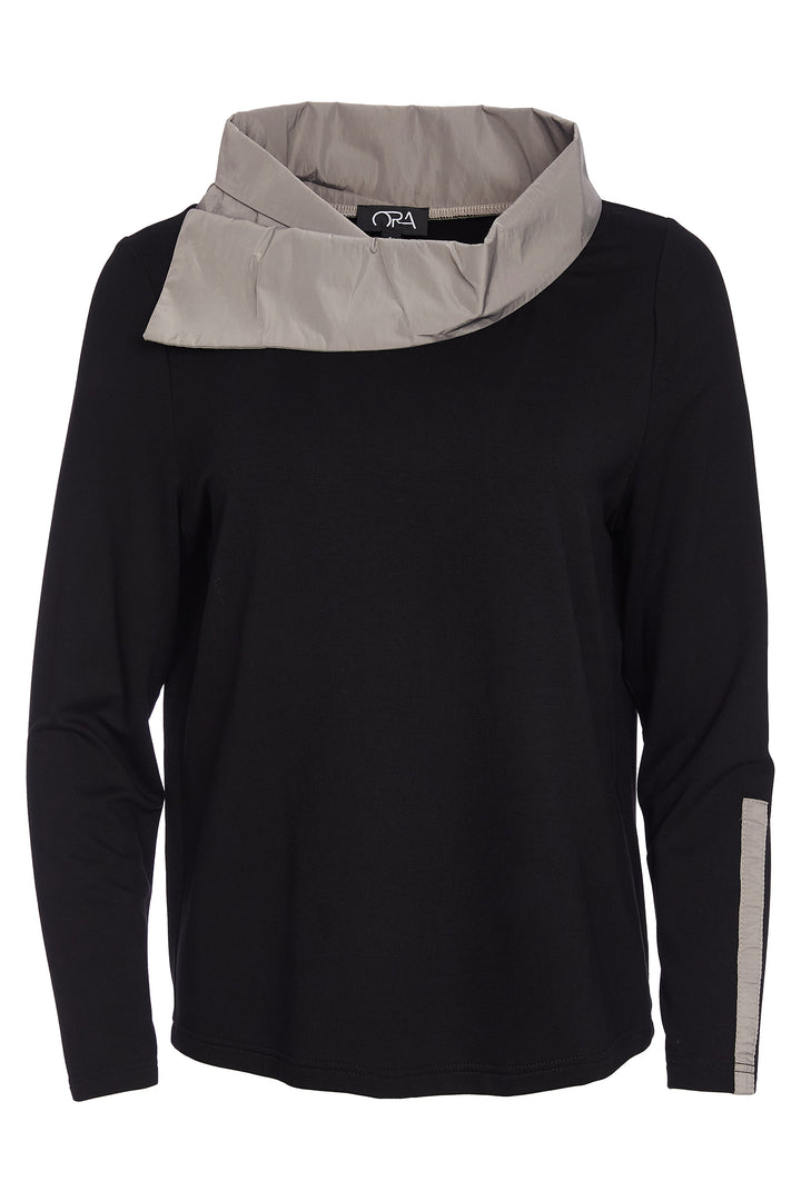 Ora ORW25133 Black Contrast Collar Top 977