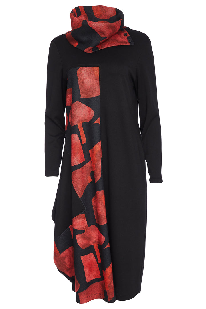 Ora ORW25146 Black Red Print Dress & Snood 42