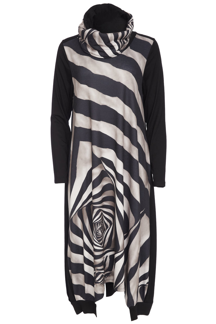Ora ORW25167 Black Infinity Print Cut Away Hem Dress & Neck Scarf 779