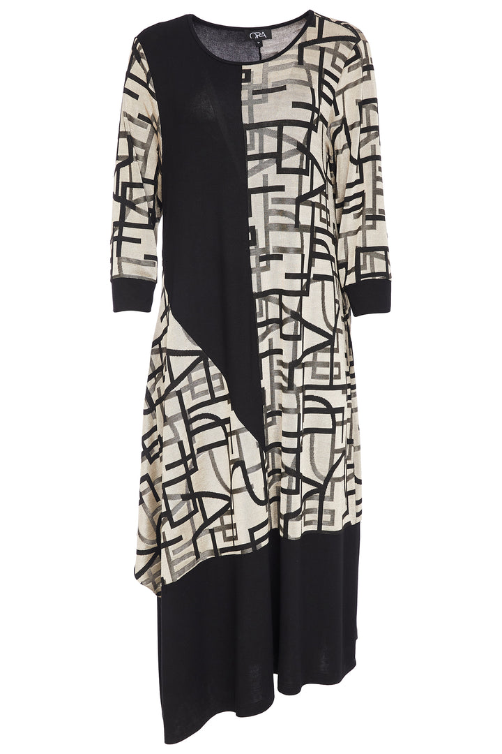 Ora ORW25176 Black Geometric Print Contrast Hem Dress 23