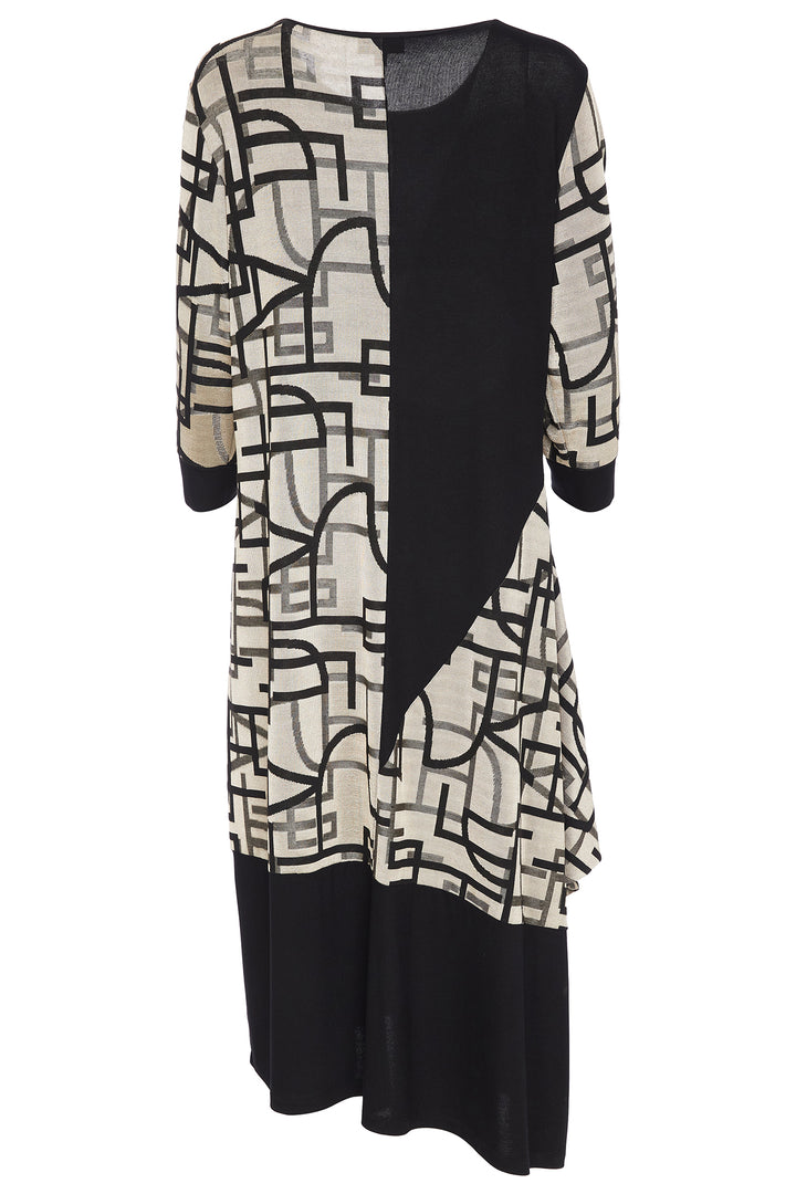 Ora ORW25176 Black Geometric Print Contrast Hem Dress 23