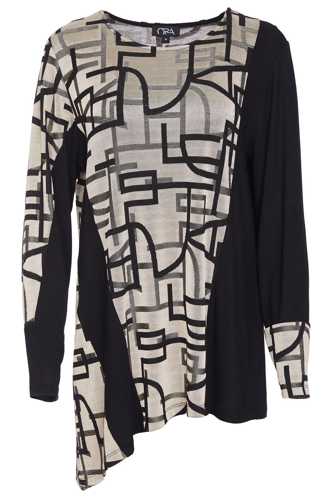 Ora ORW25180 Black Geometric Print Asymmetric Hem Top 23