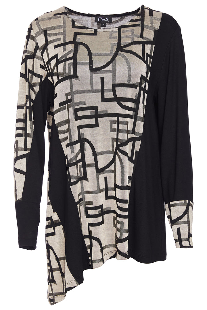 Ora ORW25180 Black Geometric Print Asymmetric Hem Top 23
