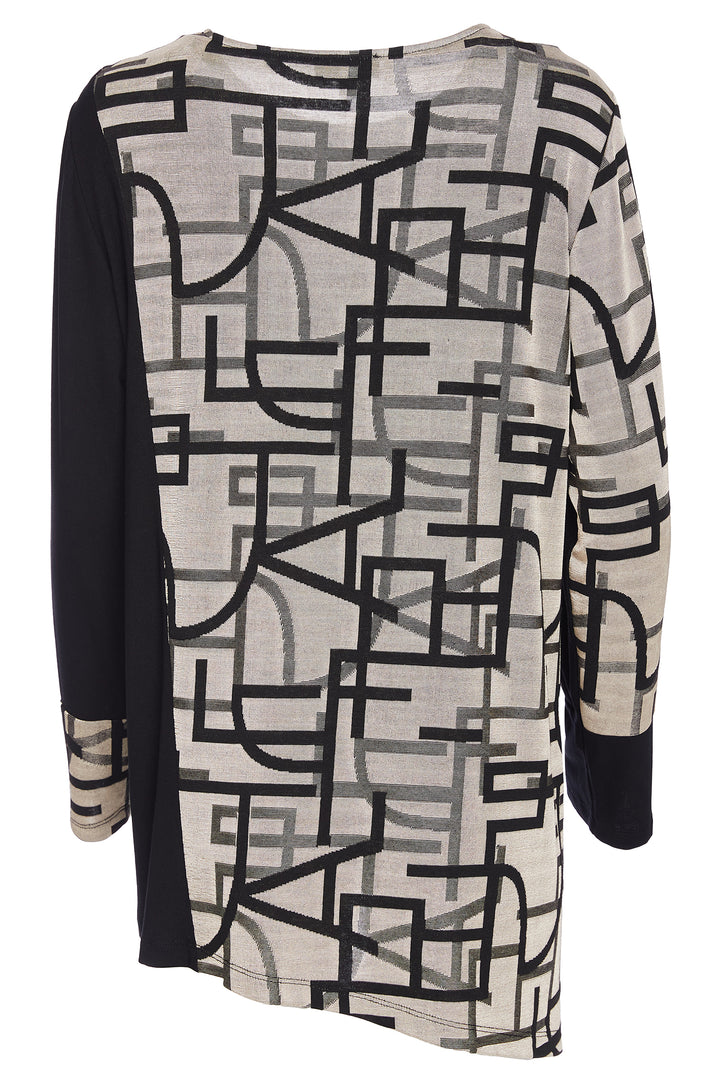 Ora ORW25180 Black Geometric Print Asymmetric Hem Top 23