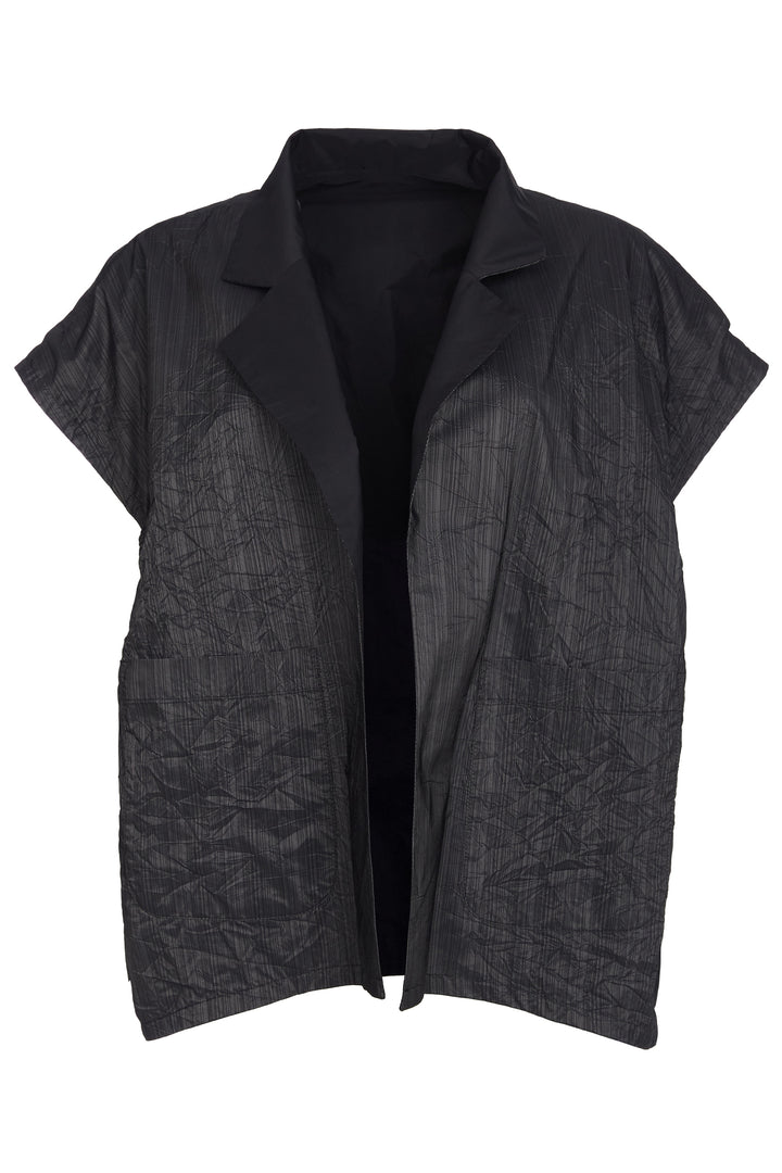 Ora ORW25183 Black Crinkle Open Front Waistcoat Gilet 908