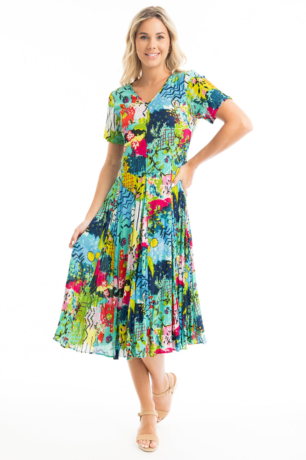 Orientique 40013 Elafonissi Godet Short Sleeve Dress - Rouge Boutique Inverness