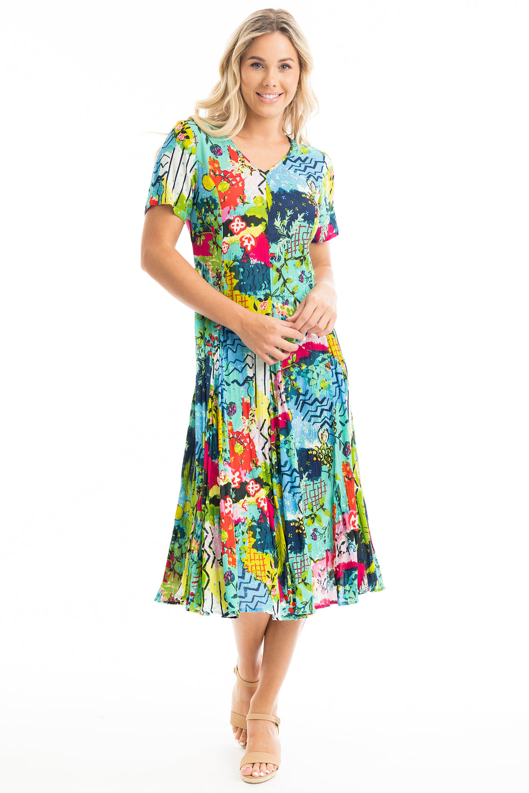 Orientique 40013 Elafonissi Godet Short Sleeve Dress - Rouge Boutique Inverness