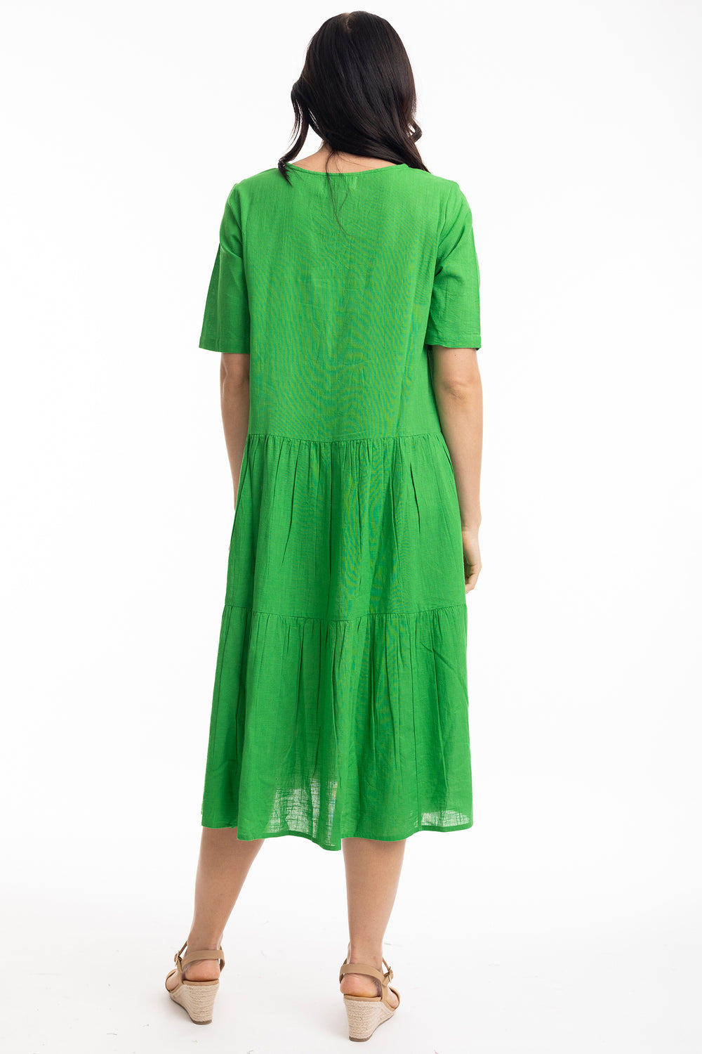 Orientique 51897 Green Parakeet Short Sleeved Midi Dress - Rouge Boutique Inverness