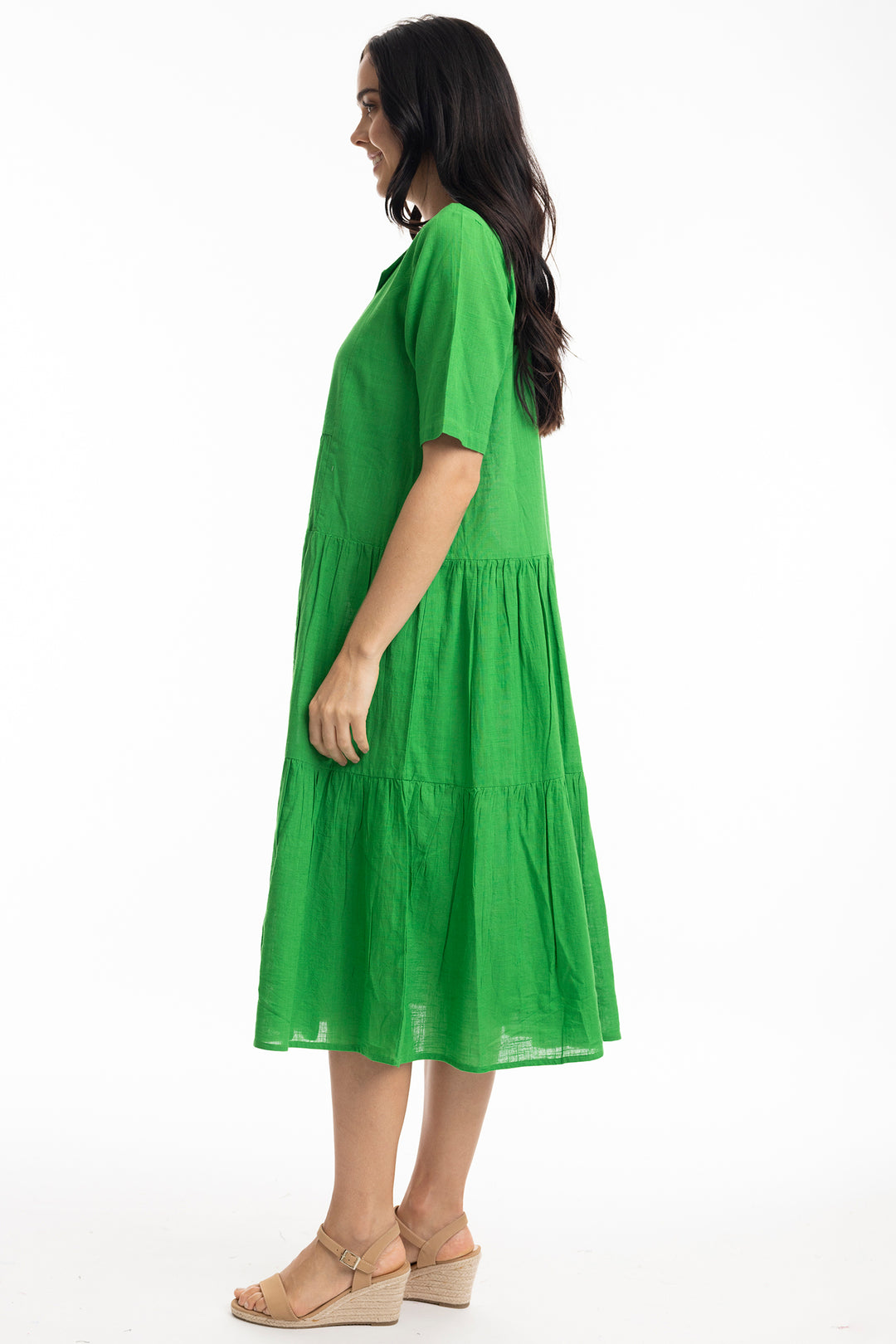Orientique 51897 Green Parakeet Short Sleeved Midi Dress - Rouge Boutique Inverness