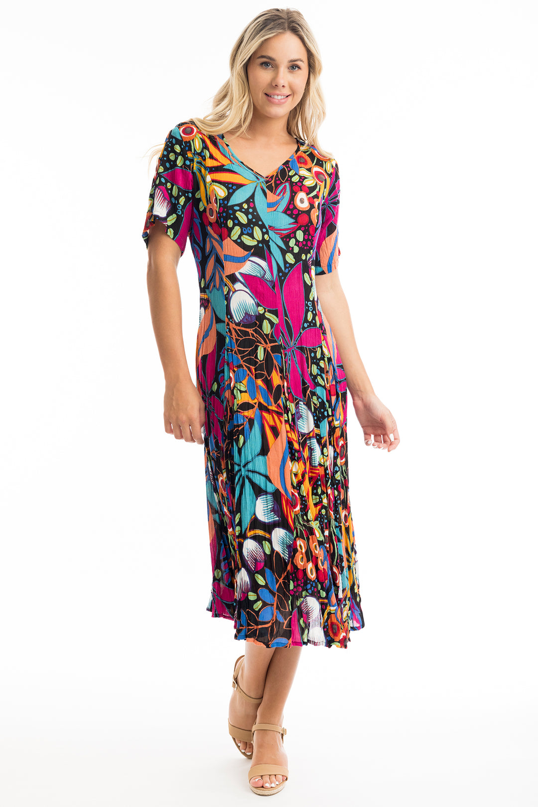 Orientique Copacabana 61680 Midi Print Short Sleeve Dress - Rouge Boutique Inverness