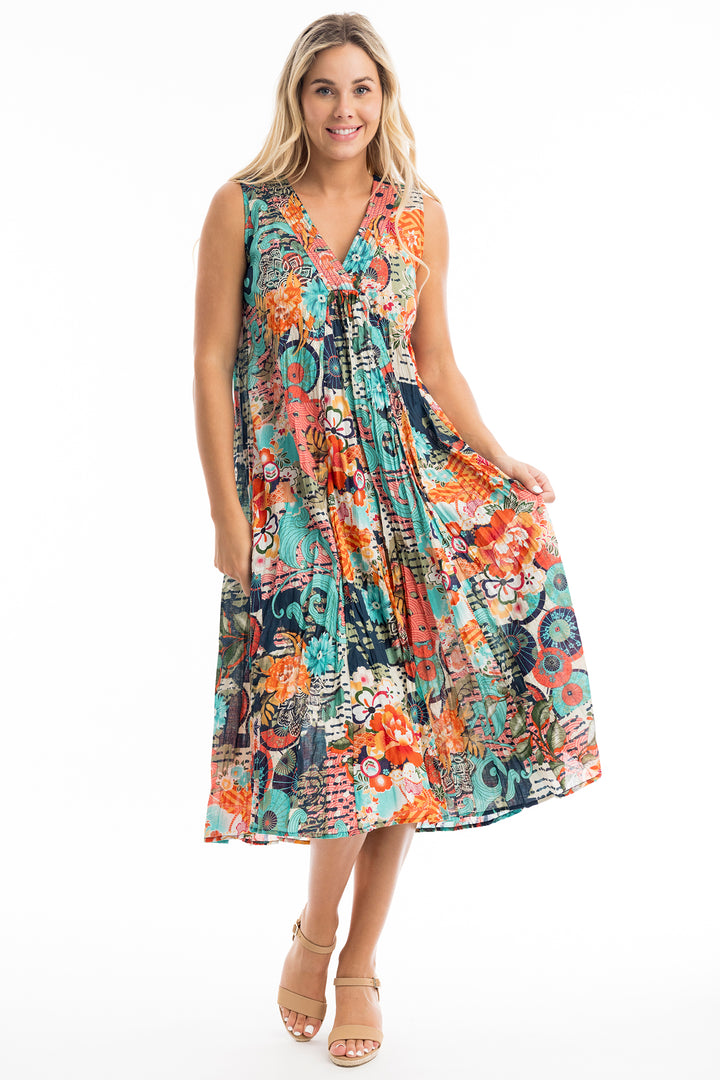 Orientique Yakushima 40090 V Neck Ruched Dress - Rouge Boutique Inverness