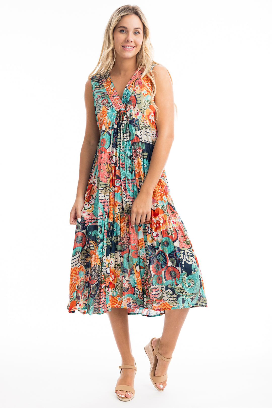 Orientique Yakushima 40090 V Neck Ruched Dress - Rouge Boutique Inverness
