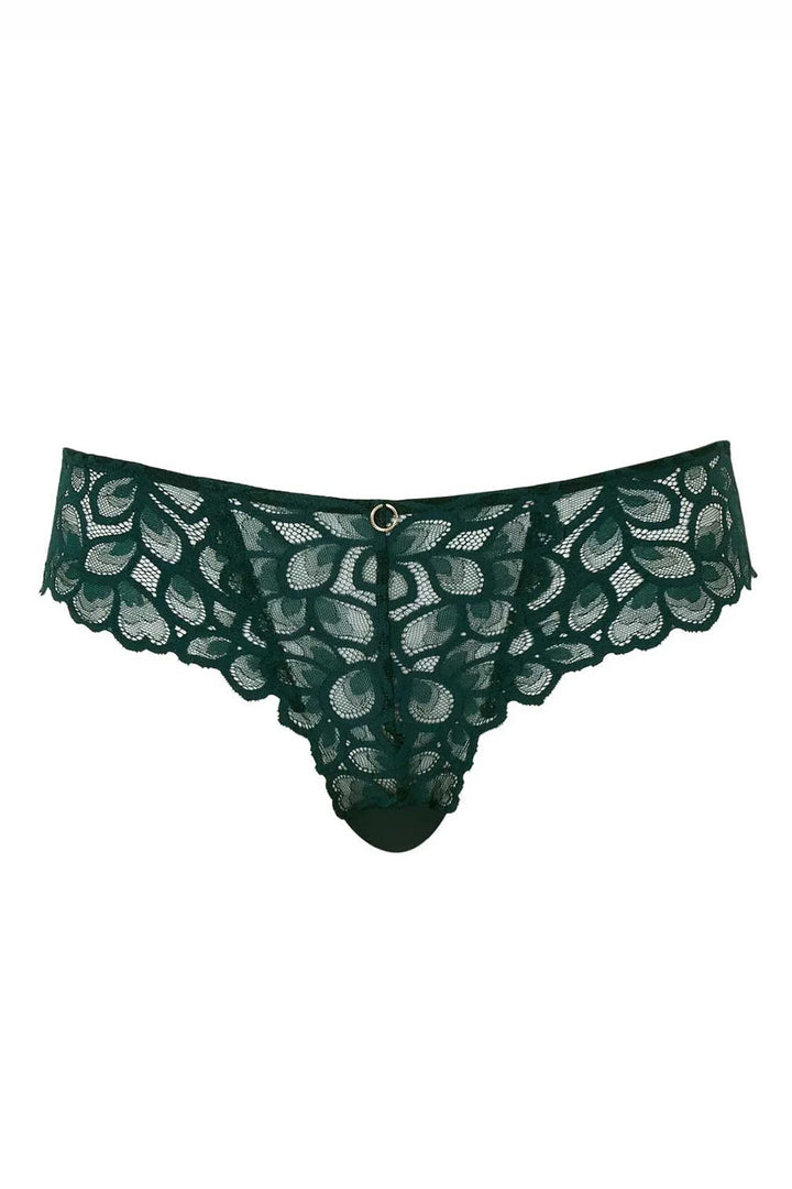 Green lace underwear on a white background
