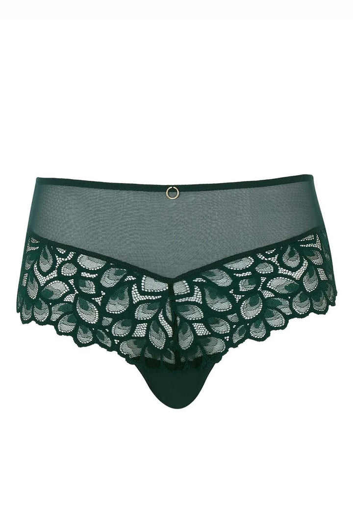 Green lace underwear on a white background