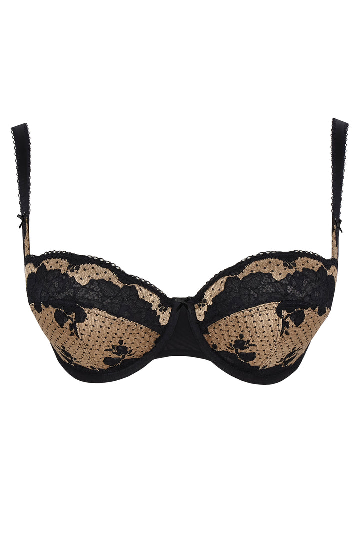 Panache Clara Black Vintage Gold Lace Demi Balcony Bra 7256